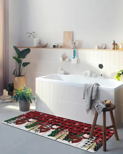 Miniatura 4 de Tapete de baño con diseño de muñeco de nieve a cuadros para bañera, tapete antideslizante de secado rápido y absorbente, tierra de diatomeas