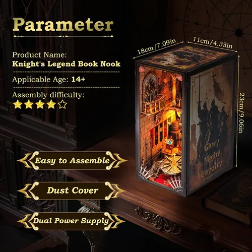 Miniatura 3 de Kit de Rincón de Libros - Casa de Muñecas Castillo del Caballero con Escena del Salón del Trono, Rompecabezas 3D en Miniatura para Estanterías