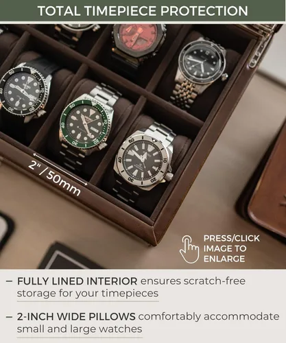Miniatura 2 de TAWBURY Organizador de caja de reloj de 24 ranuras para hombre, funda de reloj XL para hombre, fundas de reloj para hombre, 24 ranuras, soporte