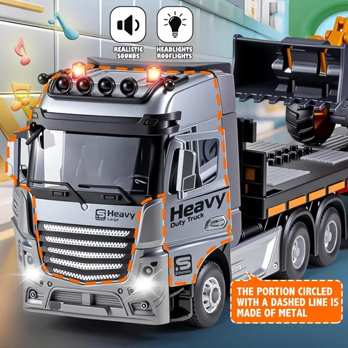 Miniatura 4 de Camión semi RC de 9 canales con cabina metálica, camión y remolque de control remoto de 2.4Ghz con luces y sonidos, regalo de cumpleaños para niños