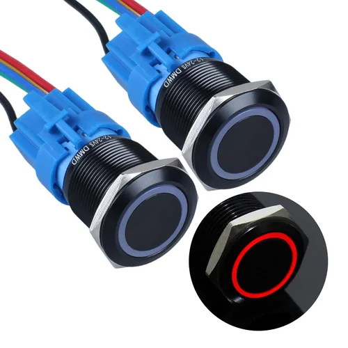 Miniatura 13 de 2 piezas de interruptor de botón de presión momentáneo de 16 mm 12V-24V LED de anillo 1NO 1NC impermeable (ON)-Apagado Cáscara de botón de metal