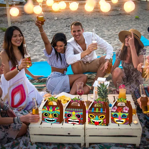 Miniatura 4 de Glenmal 12 cajas de fiesta hawaianas Aloha Tiki Luau con asas de verano para el festival Aloha Hawaiian y Luau suministros de fiesta