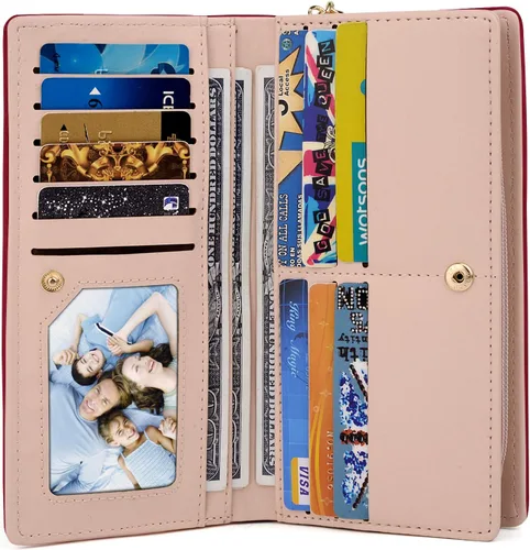 Miniatura 4 de UTO Cartera de piel sintética para mujer, de gran capacidad, colgante de gato, soporte para teléfono, organizador de chequera, con cremallera