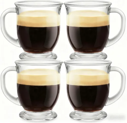 Miniatura 9 de Juego de 4 tazas de café de vidrio transparentes con cuchara, tazas de cerveza de vidrio transparente grande de 16 OZ con asa para bebidas