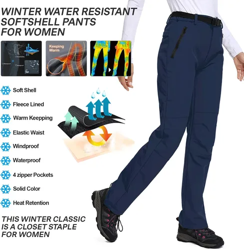 Miniatura 4 de Womens Waterproof Snow Ski Pants Hiking Fleece lined Insulated Windproof Softshell Snowboard Outdoor Pants