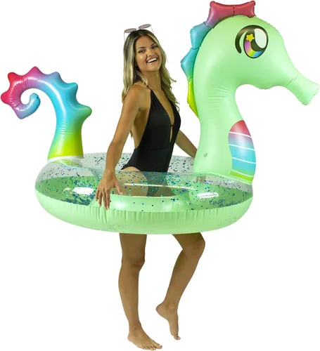 Miniatura 8 de Poolcandy - Flotador inflable de animal para piscina, tamaño extra grande de 48 pulgadas, múltiples estilos de animales narwhal azul