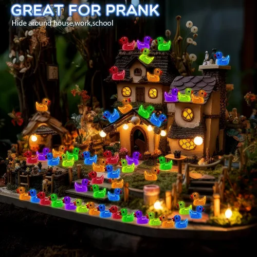 Miniatura 4 de Barydat 125 piezas de mini pato de resina de Navidad que brilla en la oscuridad, pequeño pato luminou, a granel para ocultar bromas, idea