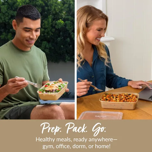 Miniatura 3 de Bentgo Prep - 20 piezas de contenedores reutilizables para preparación de comidas con 1 compartimento y tapas, materiales libres de PFAS y BPA