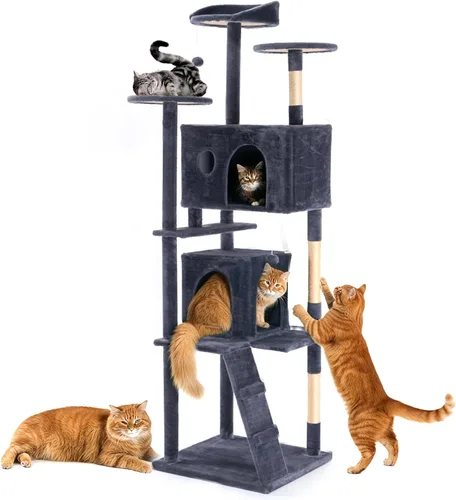 Miniatura 28 de DUMOS Torre grande de árbol para gatos de 66 pulgadas, torre alta de escalada para gatos de varios niveles con postes rascadores de sisal natural