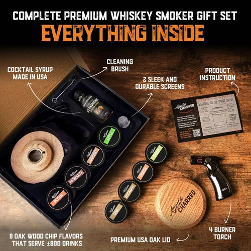 Miniatura 4 de Kit de ahumador de whisky con antorcha, chips de madera de 8 sabores, regalos de bourbon para hombres, kit de ahumador de cóctel, tapa de humo
