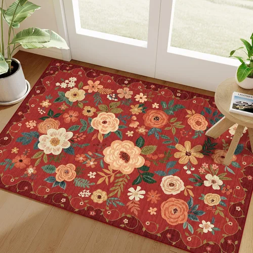 Miniatura 27 de DUKINO Alfombra de área de 6 x 9 pies, alfombra floral para sala de estar, ligera, antideslizante, lavable, alfombra de interior de pelo bajo