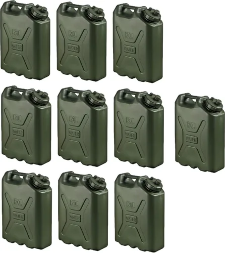 Miniatura 7 de Scepter Paquete de 10 recipientes de agua portátiles de estilo militar para acampar y al aire libre, 5 galones, color verde, dispensador de bebidas