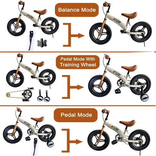 Miniatura 2 de Bicicleta de equilibrio 2 en 1 con pedales, freno, ruedas de entrenamiento, pata de cabra, neumático, para niños de 2-7 años, bicicleta para niños