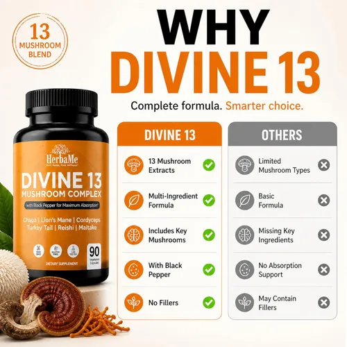 Miniatura 5 de HerbaMe 13 cápsulas complejas de extracto de hongos con melena de león, cordyceps, cola de pavo, reishi y chaga, suplemento de apoyo cerebral