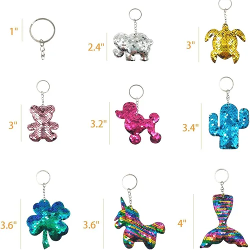 Miniatura 8 de GuassLee 15 llaveros de lentejuelas para niños y niñas, recuerdos de fiesta, mochila de unicornio y sirena, llaveros a granel para niños, premios