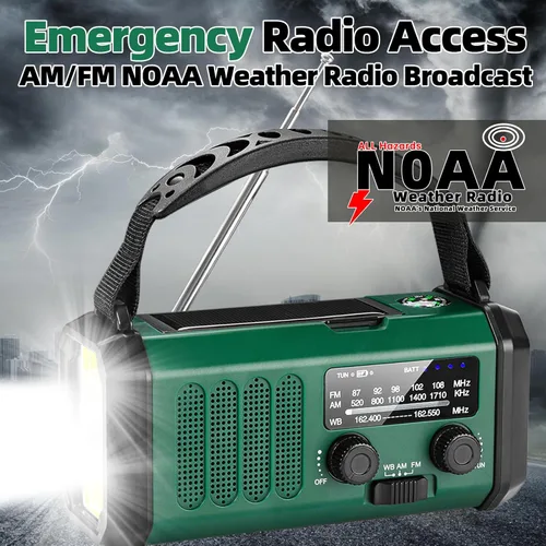 Miniatura 4 de QAUYYW Radio de emergencia con manivela, radio NOAA AM FM meteorológica portátil con manivela de 37000 mAh solar, con linterna de 3 modos y luz