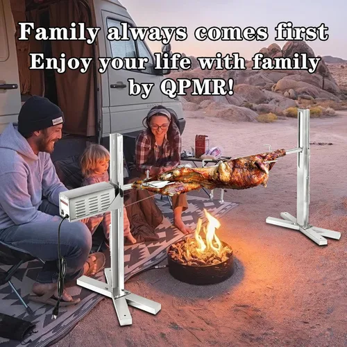 Miniatura 6 de Kit de asador de parrilla QPMR - Soporte de trípode eléctrico de acero inoxidable de 52", espetón para cerdo de 150LBS, kit de barbacoa ajustable
