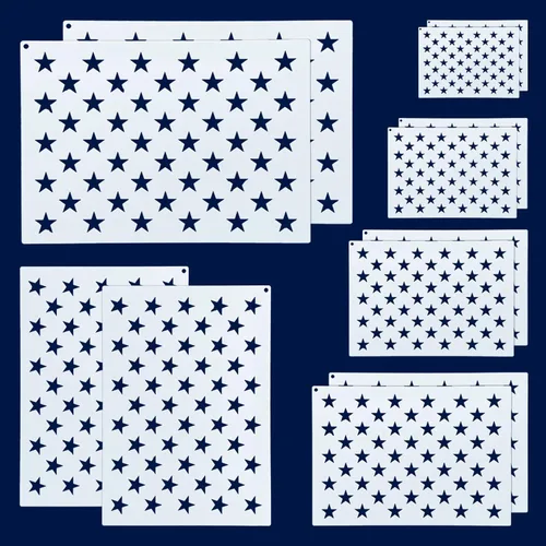 WISYOK 12 plantillas para plantillas de bandera estadounidense de 50 estrellas, 6 tamaños, ideales para diseño de manualidades, proyecto del Día de