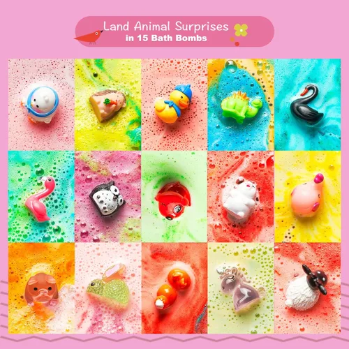 Miniatura 4 de Jungle Adventure - Bombas de baño para niños, 15 bombas de baño perfumadas con juguetes sorpresa de animales terrestres en el interior, colorido