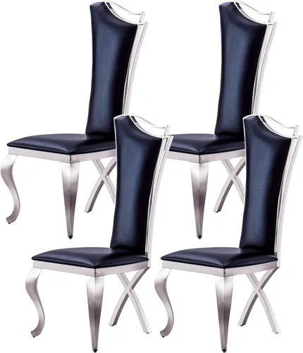 Miniatura 12 de Juego de 6 sillas de comedor modernas tapizadas de cuero con patas de acero inoxidable doradas, sillas de cocina contemporáneas sin brazos con Cuero