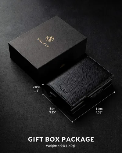 Miniatura 6 de VULKIT Tarjetero de cuero con bloqueo RFID, billetera desplegable automática con bloqueo RFID, cartera magnética para tarjetas doble para hombres