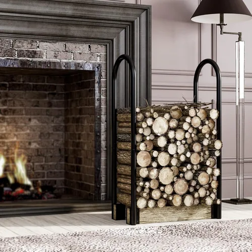 Miniatura 4 de Fire Beauty Kit de soporte ajustable para leña, soporte de almacenamiento de madera para chimenea, polvo negro, acero recubierto, exterior e