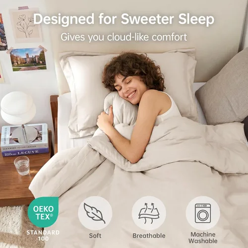Miniatura 2 de MUXHOMO Juego de edredón beige tamaño individual/individual XL, ropa de cama alternativa ultrasuave para todas las estaciones. El juego de cama