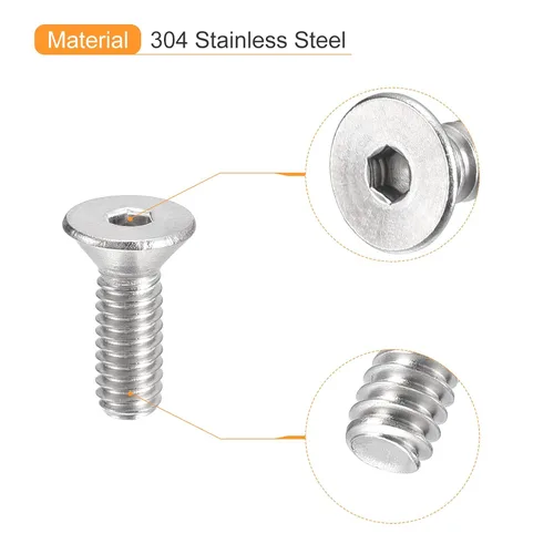 Miniatura 4 de uxcell tornillos de cabeza avellanada plana #8-32x1/2, 25 piezas de tornillos de cabeza plana con llave hexagonal de acero inoxidable 304, rosca