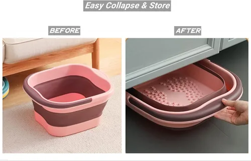 Miniatura 3 de Tina de baño plegable para pies y spa para niñas y mujeres, cubeta inflable para remojar pies con asa y punto de acupuntura para masaje de pies, rosa