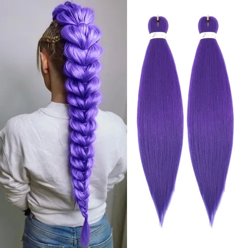 Cabello trenzado morado para trenzas, cabello sintético preestirado de 26 pulgadas para trenzas, extensiones de cabello trenzado Ez morado para