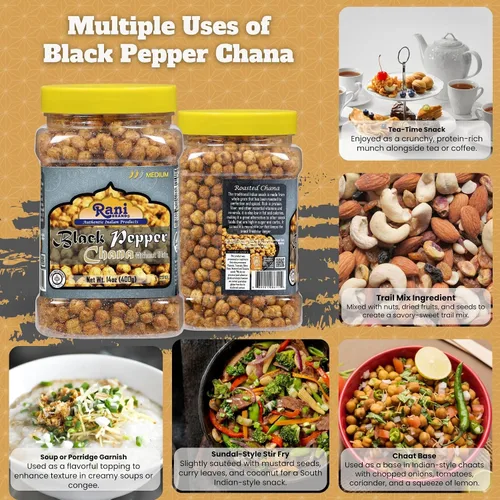 Miniatura 4 de Rani Chana asada (garbanzos) Sabor pimienta negra 14oz (400g) Tarro PET ~ Todo natural Vegano Sin conservantes Apto para gluten Kosher