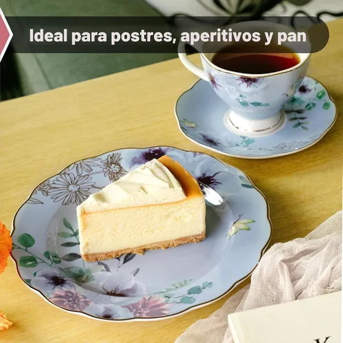 Miniatura 5 de BTaT - Platos florales de porcelana, 8 pulgadas, juego de 6, platos de postre real, platos florales, platos de ensalada, platos pequeños, juego