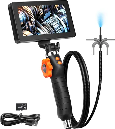 VEVOR Cámara de Boroscopio Articulable con Luz, Cámara de Inspección de Endoscopio Articulable de Dos Vías con Lente Pequeña de 6.4mm, Pantalla IPS