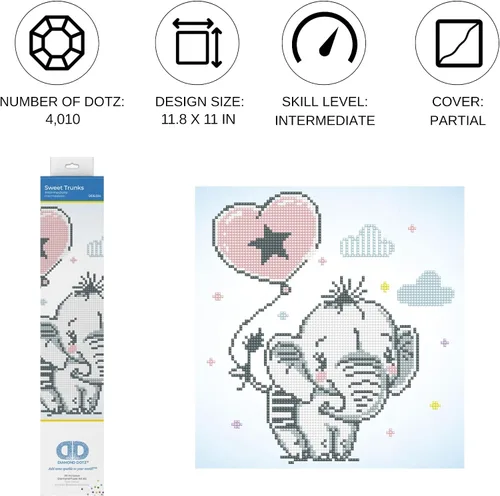 Miniatura 2 de DIAMOND DOTZ Sweet Trunks - Kits de pintura de diamantes de elefante para adultos, kits de arte de diamantes, un kit de manualidades creativo