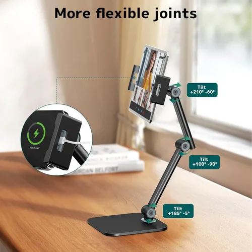 Miniatura 5 de Soporte para tablet para iPad, soporte de teléfono con base resistente para escritorio, soporte plegable ajustable multiángulo compatible