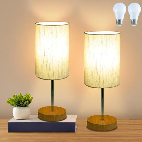 Miniatura 17 de RISLG Juego de 2 lámparas de mesa para recámara, lámparas de noche para mesita de noche con interruptor de cable, lámparas de escritorio
