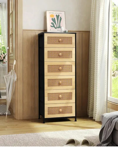 Miniatura 6 de Crestlive Products Cómoda de ratán, torre de almacenamiento alta de tela, cómoda con asas, unidad organizadora para dormitorio, pasillo, entrada