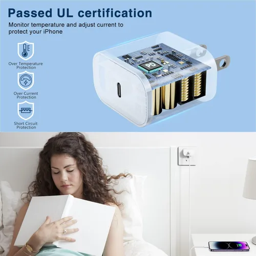 Miniatura 4 de Cargadores rápidos USB C de pared de 20 W, enchufe de alimentación con cable tipo C a Lightning de 6 pies, cable de carga Lightning