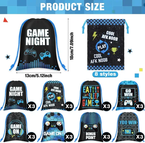 Miniatura 2 de Faccito 24 bolsas de videojuegos para juegos de fiesta de cumpleaños con cordón para decoración de fiesta de cumpleaños (azul)