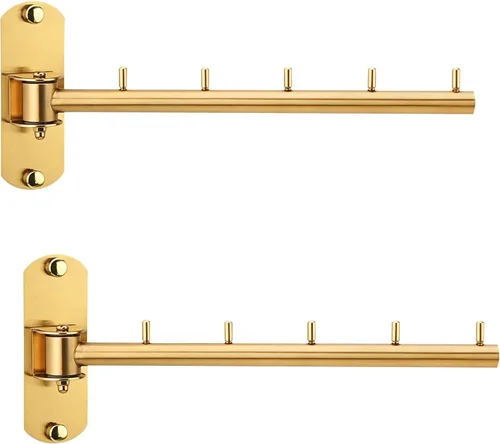 Miniatura 7 de Paquete de 2 percheros plegables de pared con brazo oscilante de acero inoxidable resistente para baño, dormitorio, cuarto de servicio, color negro