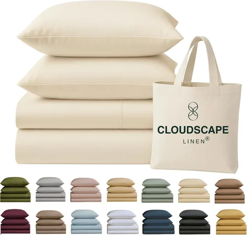 Miniatura 17 de Cloud Scape Linen - Juego de sábanas de 100% algodón egipcio, tamaño individual, juego de ropa de cama de lujo de 3 piezas, 400 hilos, calidad