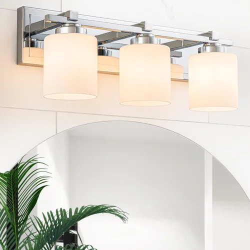 Miniatura 21 de 1 Luminaria Moderna de Baño sobre Espejo, Luces de Tocador Negro Dorado para Apliques de Pared de Baño con Pantallas de Vidrio Blanco Lechoso