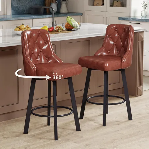 Miniatura 9 de ralex-chair Taburetes de bar, taburetes de bar giratorios modernos de altura de mostrador, estilo vintage, silla de bar de cuero encerado para isla