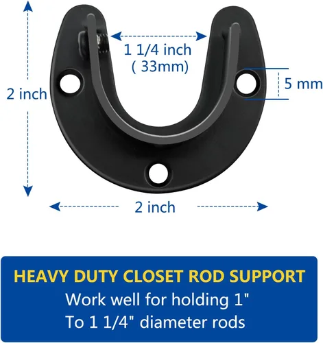 Miniatura 2 de Paquete de 6 soportes para barra de armario, 1-1/4 soportes para barra de armario, soportes de poste de acero inoxidable, soporte para barra