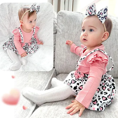 Miniatura 3 de Unutiylo Ropa de bebé recién nacida prematura con tirantes, traje de otoño e invierno, traje de manga larga con volantes