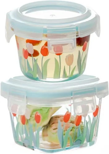 Ivymei Paquete de 2 mini recipientes de vidrio con tapas, pequeños contadores de almacenamiento de alimentos de tulipán para porciones de alimentos,