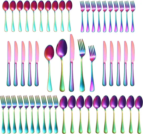 Miniatura 8 de Juego de cubiertos de 20 piezas de color arcoíris para 4, juego de cubiertos de acero inoxidable de grado alimentario, juegos de utensilios