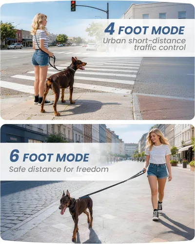 Miniatura 2 de Correa cruzada reforzada para perro, correa de nailon ajustable de 4 a 6 pies con asas acolchadas dobles, clip giratorio de 360° para perros