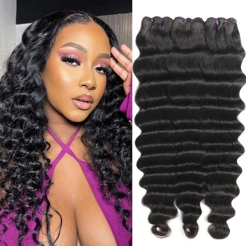 Miniatura 27 de Paquetes de cabello brasileño suelto de onda profunda con cierre, 3 paquetes y cierre de cabello humano de 10, 12, 14+10 pulgadas, 100% sin