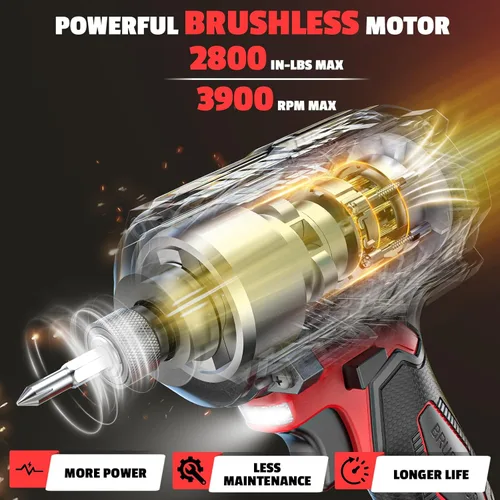 Miniatura 3 de DIYtoolifz Destornillador de impacto inalámbrico de 1/4 de pulgada compatible con batería Milwaukee de 18 V (solo herramienta), motor sin escobillas